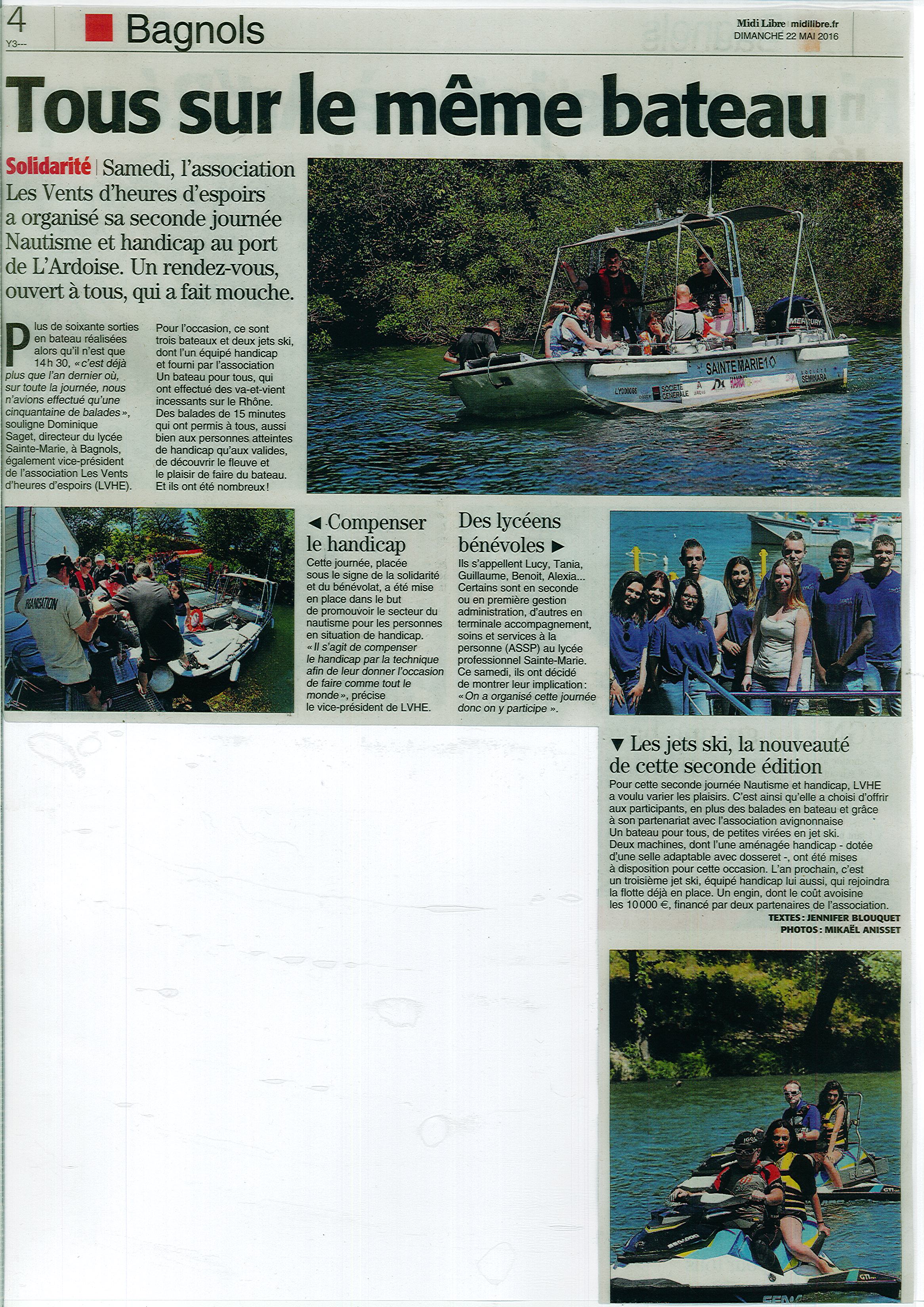 MIDI LIBRE Tous sur le meme bateau 22-05-2016