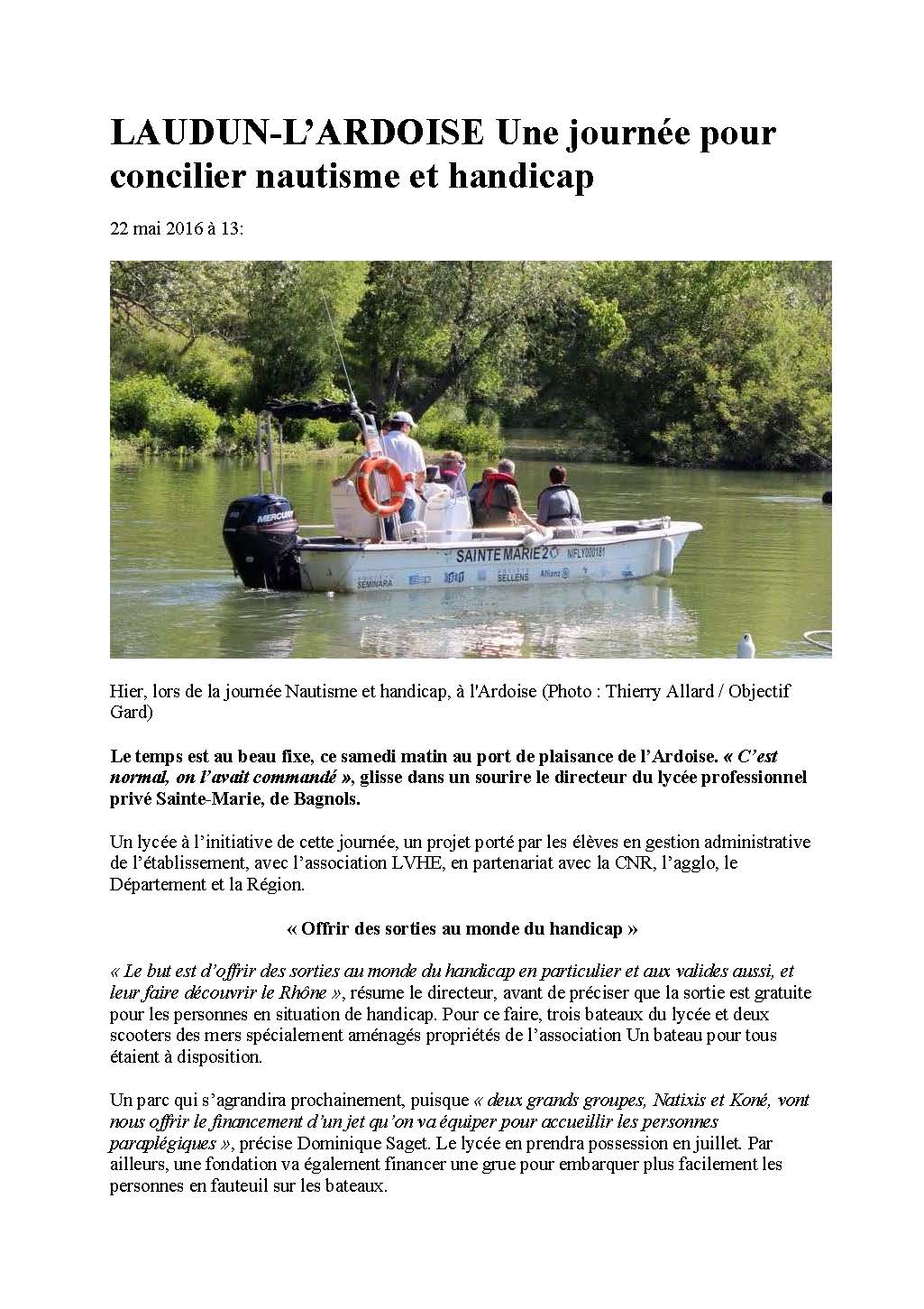 Objectif Gard LAUDUN-L’ARDOISE Une journée pour concilier nautisme et handicap 22-05-2016_Page_1